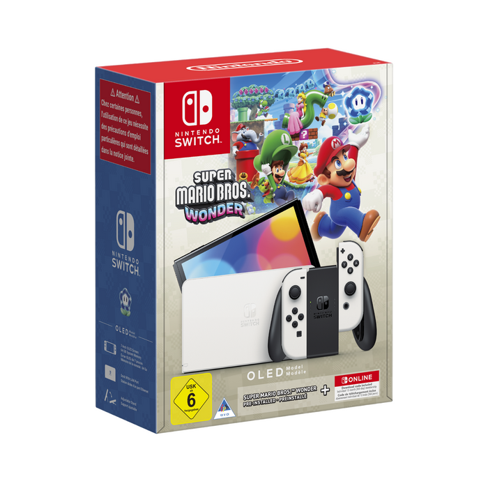 Nintendo Switch – OLED Model (White) + Super Mario Bros. Wonder + Nintendo Switch Online Individual 12-Month (365-Day) Membership