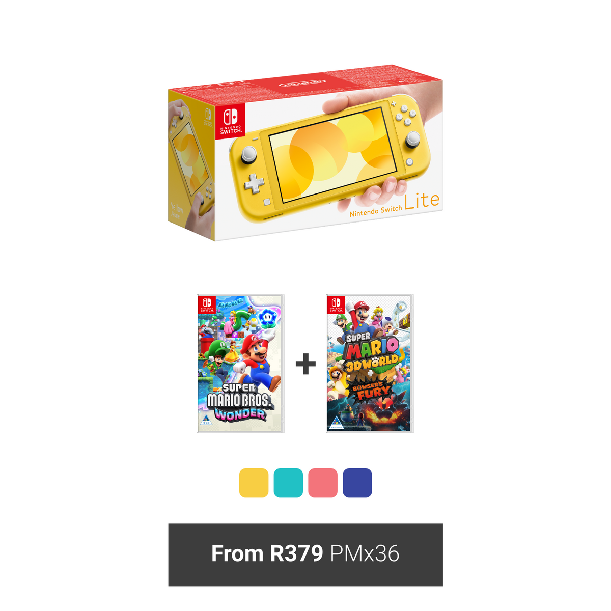 Get a Nintendo Switch Lite Super Mario Bundle with R379pmx36* with