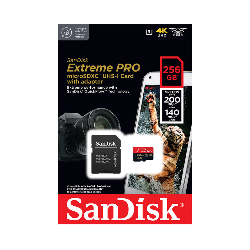 SanDisk Extreme PRO MicroSD Card with Adapter - 256GB