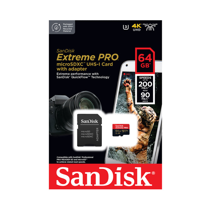 SanDisk Extreme PRO MicroSD Card with Adapter - 64GB